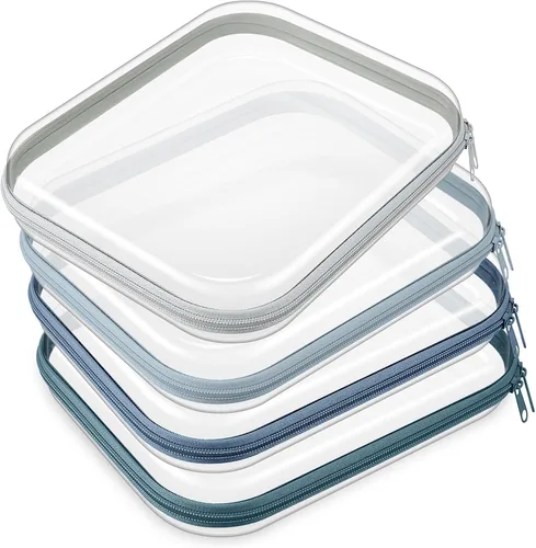Vista 27 de Hoolerry 4 piezas de estuches rígidos transparentes con cremallera, bolsas de maquillaje, estuche de plástico para lápices, contenedores de caja