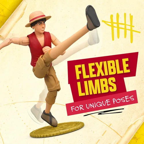 Vista 7 de Figura de acción de One Piece Monkey D. Luffy, 6 pulgadas (5.9 in) con 6 accesorios, incluye brazos y piernas intercambiables, póster deseado y base
