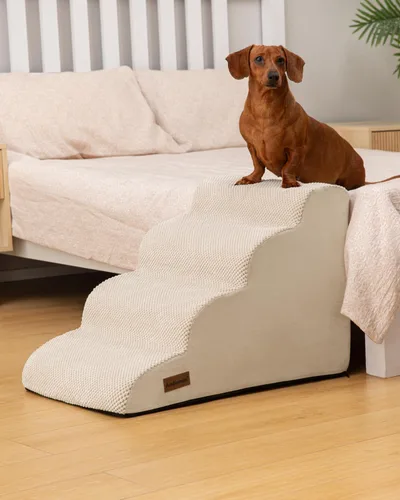 Vista 2 de Aodisman Escaleras para perros para cama o sofá, escaleras para mascotas de Beige