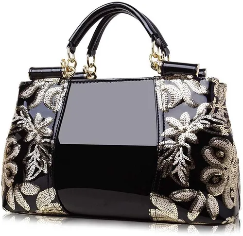 Vista 7 de Bolso de mano para mujer, bolso de mano de moda bordado de charol