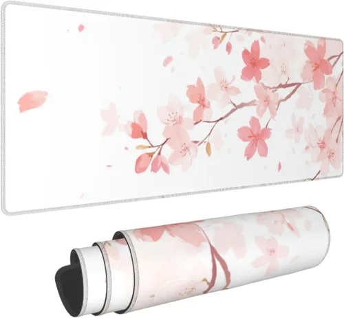 Vista 51 de Alfombrilla de mouse para juegos con diseño de flores y cerezas, base de goma antideslizante, alfombrilla de mouse extendida con bordes cosidos