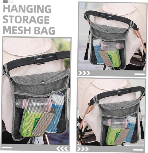 Vista 3 de Organizador de lino portátil con asa resistente, fácil instalación, almacenamiento de viaje para suministros, color gris para carrito y cochecito, 2