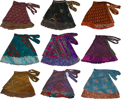 Vista 2 de Wevez Sari Art - Paquete de 3 faldas de seda para mujer, talla grande, talla grande