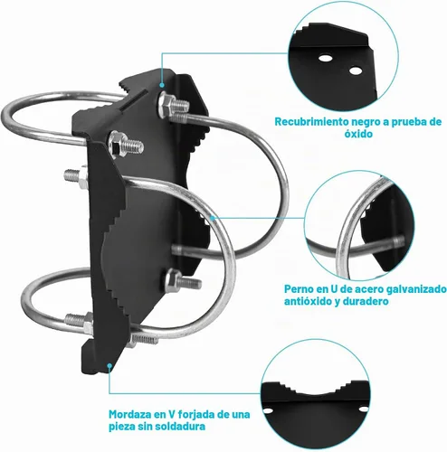 Vista 2 de Kit de soporte cruzado para mástil de antena para tubos de diámetro exterior de 1.65 a 2.45 pulgadas con placa de ángulo recto resistente