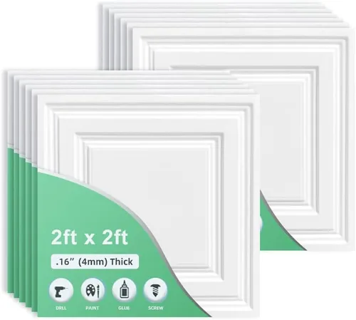 Vista 10 de Azulejos de techo de estilo tradicional / patrón profesional de 2 x 2 pies, panel de techo de PVC de 24 x 24 pulgadas, impermeable, lavable