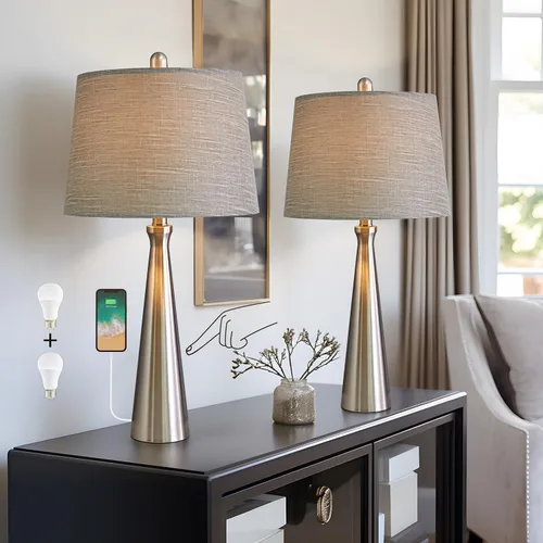 Vista 16 de Oneach Lámparas de mesa de 25.75 pulgadas para sala de estar, lámpara de noche regulable de 3 vías, con control táctil regulable de 3 vías, moderna