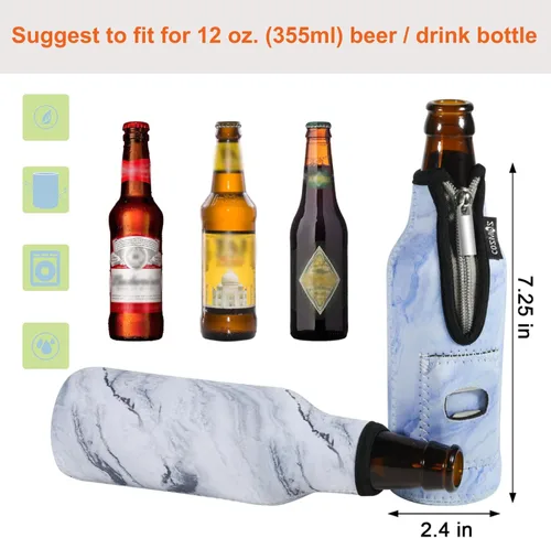 Vista 8 de Cosmos 4 fundas aislantes de neopreno para botellas de cerveza, fundas aislantes, fundas para botellas de 12 onzas con abridor de botellas integrado