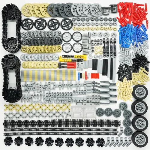 Vista 8 de Piezas técnicas de construcción, set de accesorios, engranajes, pines, conectores, ruedas, ejes, cremalleras, diferenciales, kits de motor, carros
