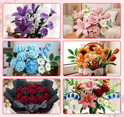 Vista 4 de Pipe Cleaners, 400 Pcs Pipe Cleaner Flower Kit, 4 Colors Pink Pipe Cleaners Rosa