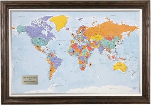 Vista 22 de Póster personalizado en lienzo enrollado con mapa del mundo, arte de pared con chinchetas – Grande 24" x 36" mapa del mundo de océanos azules