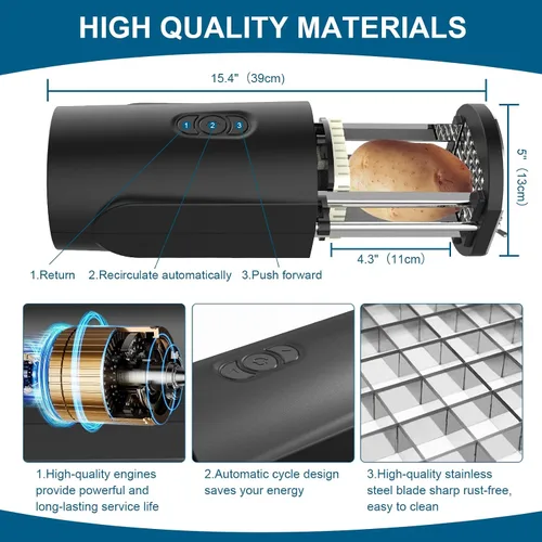 Vista 2 de Cortador eléctrico para papas fritas, cortador de patatas comerciales profesional con hoja de acero inoxidable de 1/2 y 3/8 pulgadas