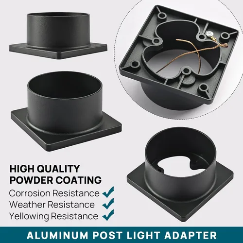 Vista 2 de Adaptador de base de montaje en muelle para poste de 3 pulgadas de diámetro, aluminio fundido negro, base de luz para poste para terraza, porche