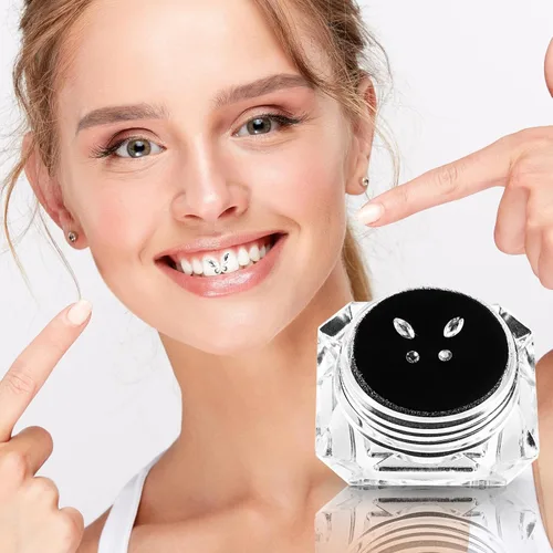Vista 6 de 4 piezas de gemas de dientes, diamantes de imitación de joyería de brillo de dientes, adornos de dientes de moda para decoración de dientes