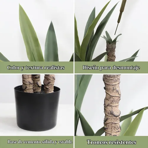 Vista 4 de momoplant Árbol de agave artificial de 4.5 pies, planta de agave artificial con 3 cabezas de seda en maceta de plástico para decoración del hogar