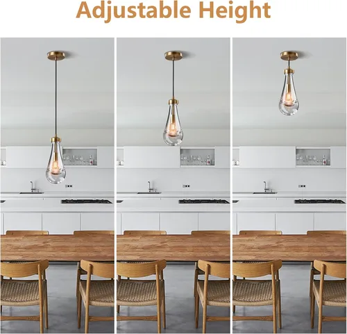 Vista 5 de Lámpara colgante moderna, diseño de gota de lluvia, lámpara de techo de cristal para interiores, 5 pies de profundidad x 12.5 pies de alto, latón