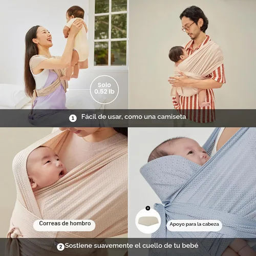 Vista 3 de Portabebés Konny Flex AirMesh con soporte para la cabeza - Ajustable, fácil de usar, fular para bebé transpirable sin manos, perfecto para recién