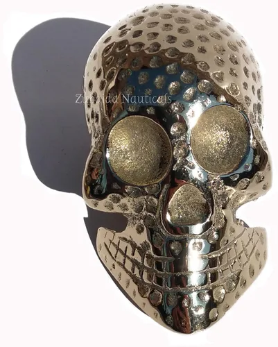 Vista 4 de Mango de cabeza de calavera de latón macizo de diseño antiguo para bastones de bastón, dorado, negro, mediano