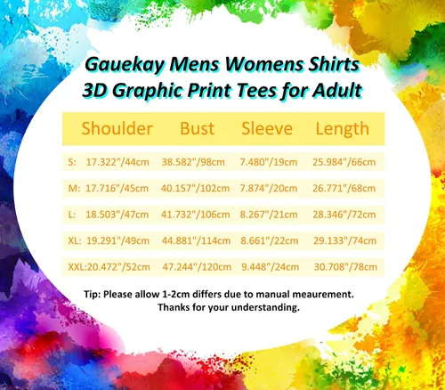 Vista 5 de Gauekay Camisas unisex para hombres y mujeres, novedosas camisetas estampadas en 3D, cuello redondo, manga corta, camisetas gráficas