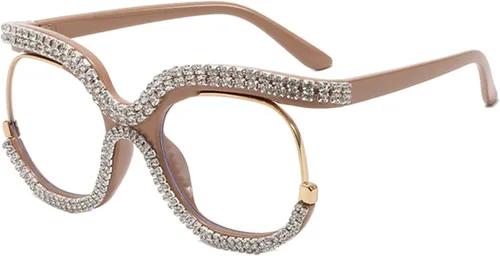 Vista 10 de Elegantes lentes de luz azul de ojo de gato para mujer, lentes de lectura de diseño de diamantes de imitación Beige