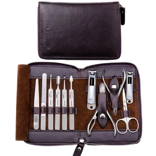 Vista 12 de FAMILIFE - Kit de manicura profesional para uñas, 11 en 1, de acero inoxidable, con estuche de viaje portátil de cuero negro, regalos de lujo para él