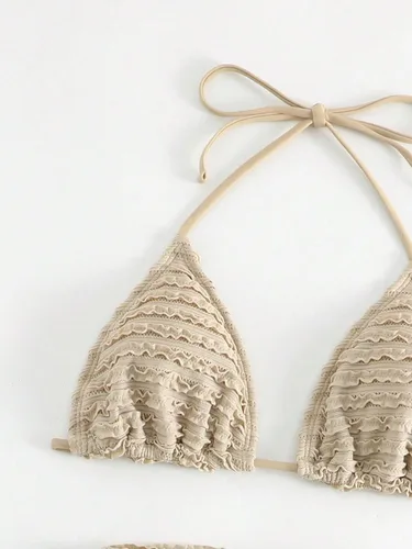 Vista 4 de GORGLITTER Traje de baño de 3 piezas para mujer, conjunto de bikini de triángulo halter con falda de playa