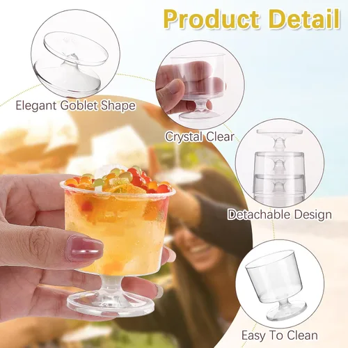 Vista 3 de Mini vasos de postre de 2 onzas, paquete de 80 copas de vino de plástico transparente, vasos desechables para fiestas, bodas, cumpleaños