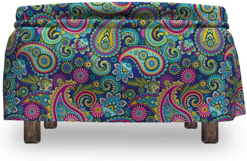 Vista 2 de Ambesonne Funda otomana de cachemira, bohem colorido, juego de fundas de 2 piezas con falda con volantes para reposapiés cuadrado redondo cúbico