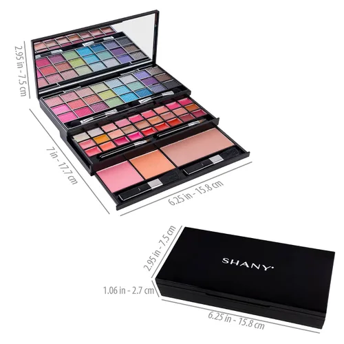 Vista 4 de Shany Classy & Sassy All-in-One Kit con Espejo, Aplicadores de Maquillaje, 24 sombras, 18 brillos labiales, 2 rubores y 1 base