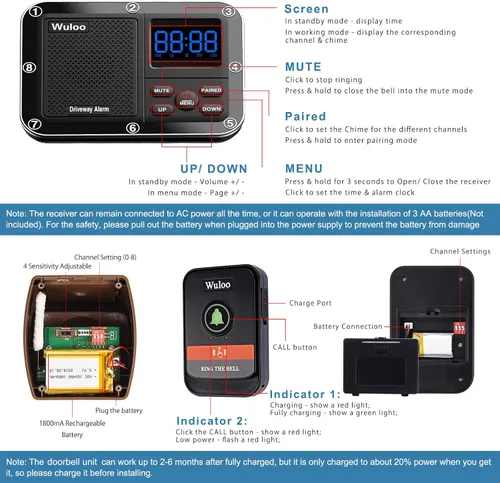 Vista 7 de Alarma solar inalámbrica para entrada con pieza adicional de timbre, sistema de seguridad inalámbrico multifuncional para el hogar, batería