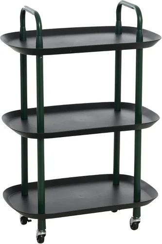 Vista 16 de Main + Mesa Carrito moderno de plástico y metal de 2 niveles, negro y verde oscuro