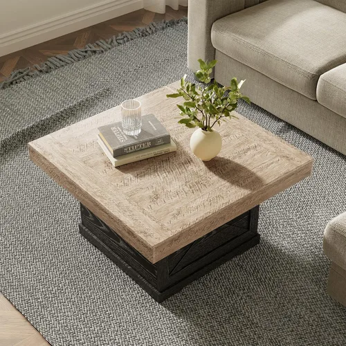Vista 6 de Mesa de centro Lareth 31.5 pulg. Mesa rústica central con diseño en X de madera pedestal para sala de estar, mesa auxiliar cuadrada de roble oscuro