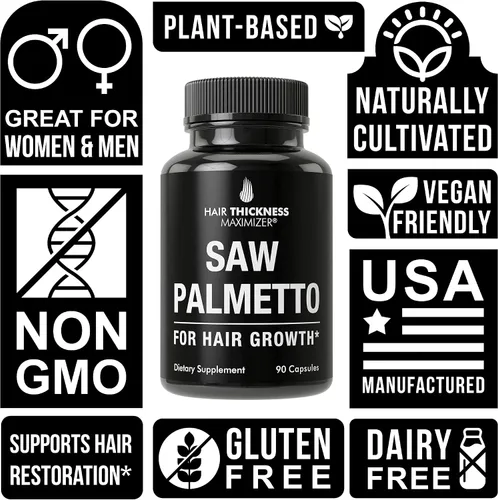 Vista 4 de Hair Thickness Maximizer Cápsulas Saw Palmetto para hombres y mujeres. Suplemento de palma enana americana para apoyar la fuerza y el grosor