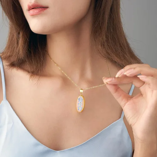 Vista 7 de Collar Forget Me Not – Collares de flores prensadas hechas a mano – Flores Forget-Me-Not que simbolizan el verdadero amor y respeto – Gran regalo