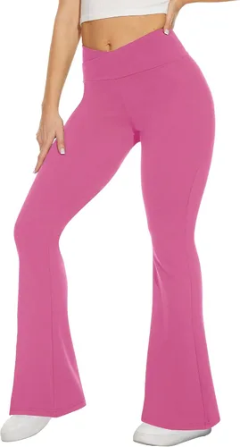 Vista 26 de TNNZEET Leggings acampanados negros para mujer, pantalones de yoga cruzados con bolsillos, corte de bota, leggings acampanados
