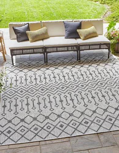 Vista 96 de Unique Loom Outdoor Trellis Collection - Alfombra de área con diseño de enrejado tribal (2 pies 2 pulgadas x 3 pies 1 pulgada, ovalada, azul/marfil)