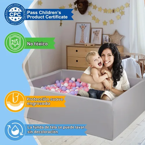 Vista 4 de Piscina de bolas de espuma para niños pequeños, piscina rectangular de 47 pulgadas para niños, piscina de bolas suave tamaño grande, regalo ideal