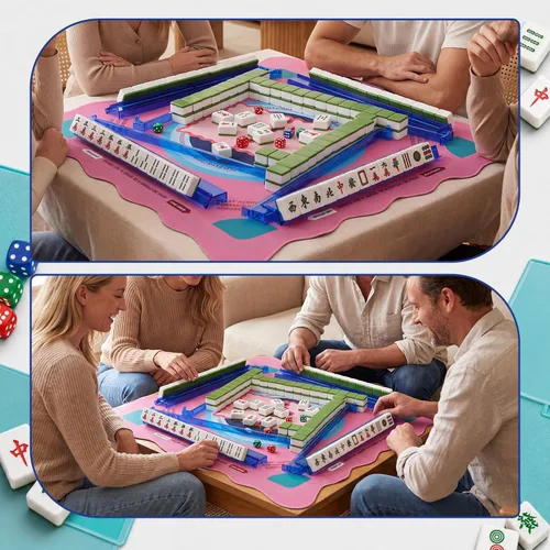 Vista 2 de Duraaamo American Mahjong Mat Set, 31.5" with 4 Racks & Bag, Pink, B