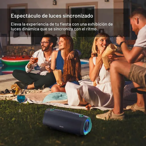 Vista 6 de DOSS Extreme Boom Pro D100, altavoz Bluetooth de 70 W con graves profundos, IPX6 impermeable, batería de 10400 mAh 24H, banco de energía integrado