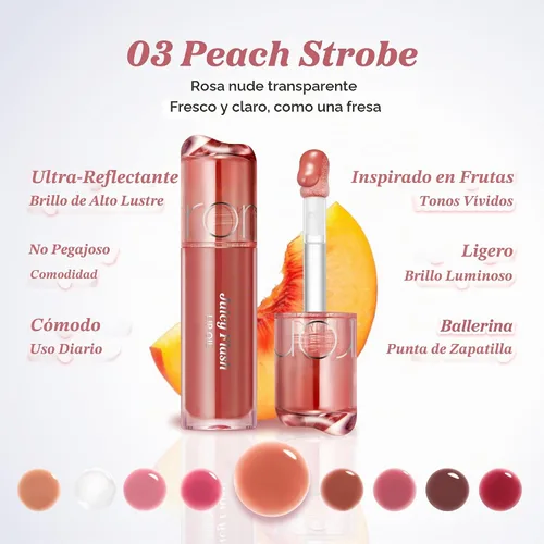Vista 3 de rom&nd JUICY FLASH LABIO ACEITE 03 PEACH STROBE ESTUBRO DE MELOCOT