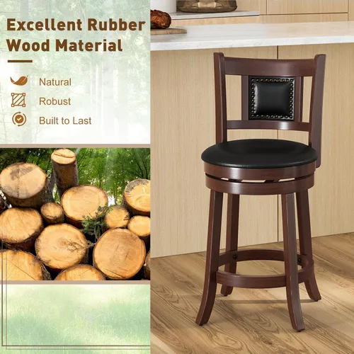 Vista 4 de Giantex Juego de 2 taburetes de bar giratorios de 25.5 pulgadas de altura de mostrador con respaldo ergonómico, asiento acolchado suave, patas
