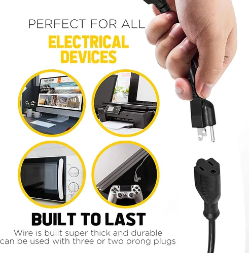 Vista 5 de ClearMax Cable de extensión divisor Y de 3 clavijas, divisor de cable de alimentación 16 AWG, extensor de salida de cable aprobado por UL, 1 pie
