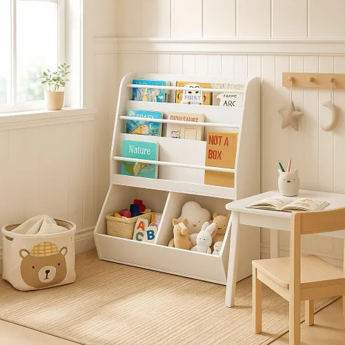 Vista 9 de UTEX Estantería para niños y almacenamiento de juguetes, organizador de almacenamiento de juguetes y estante para libros, soporte de exhibición