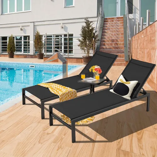 Vista 4 de Tangkula Tumbona de aluminio para patio, sillón ajustable para exteriores con respaldo de 6 posiciones, marco de aluminio resistente, tela Negro