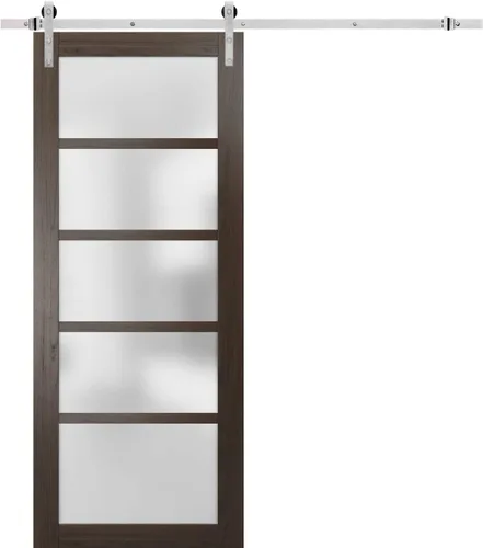 Vista 8 de SARTODOORS Puerta corredera de granero de 42 x 96 pulgadas Quadro 4002 blanco Puerta de granero individual Vidrio esmerilado MDF accesorios