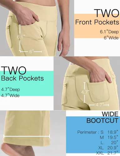 Vista 42 de Safort Pantalones de yoga con entrepierna de 28" 30" 32" 34"más amplios en la parte inferior para botas altas, 4 bolsillos, UPF50+