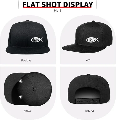 Vista 4 de Gorra de béisbol ajustable para hombre, gorra de béisbol plana con broche de presión, color negro