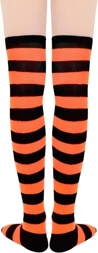 Vista 3 de Durio Calcetines altos hasta el muslo para mujer, calcetines a rayas por encima de la rodilla, calcetines largos para mujer, calcetines hasta