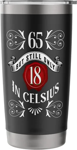 Vista 3 de 65 But Only 18 In Celsius, divertido vaso aislado de acero inoxidable vintage para cumpleaños 65