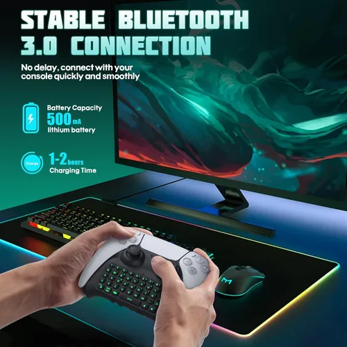 Vista 5 de TiMOVO Green Backlight Keyboard for PS5 Controller, Wireless Bluetooth Keypad Chatpad for Playstation 5 Controller, Mini Game Keyboard Built-in