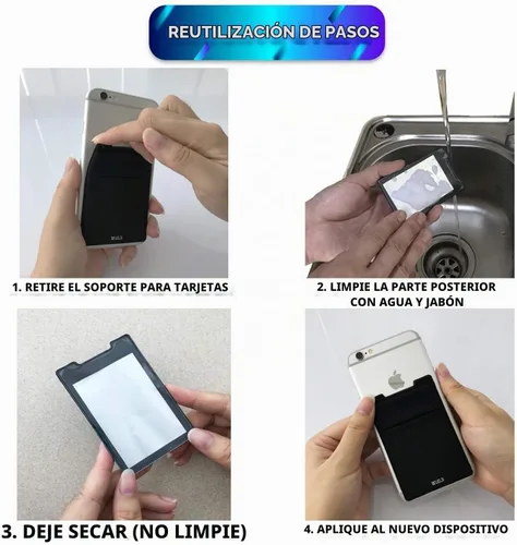 Vista 7 de Cartera para tarjetas de teléfono con bloqueo RFID, doble bolsillo seguro, ultradelgada, autoadhesiva, funda para tarjetas de crédito, calcomanía